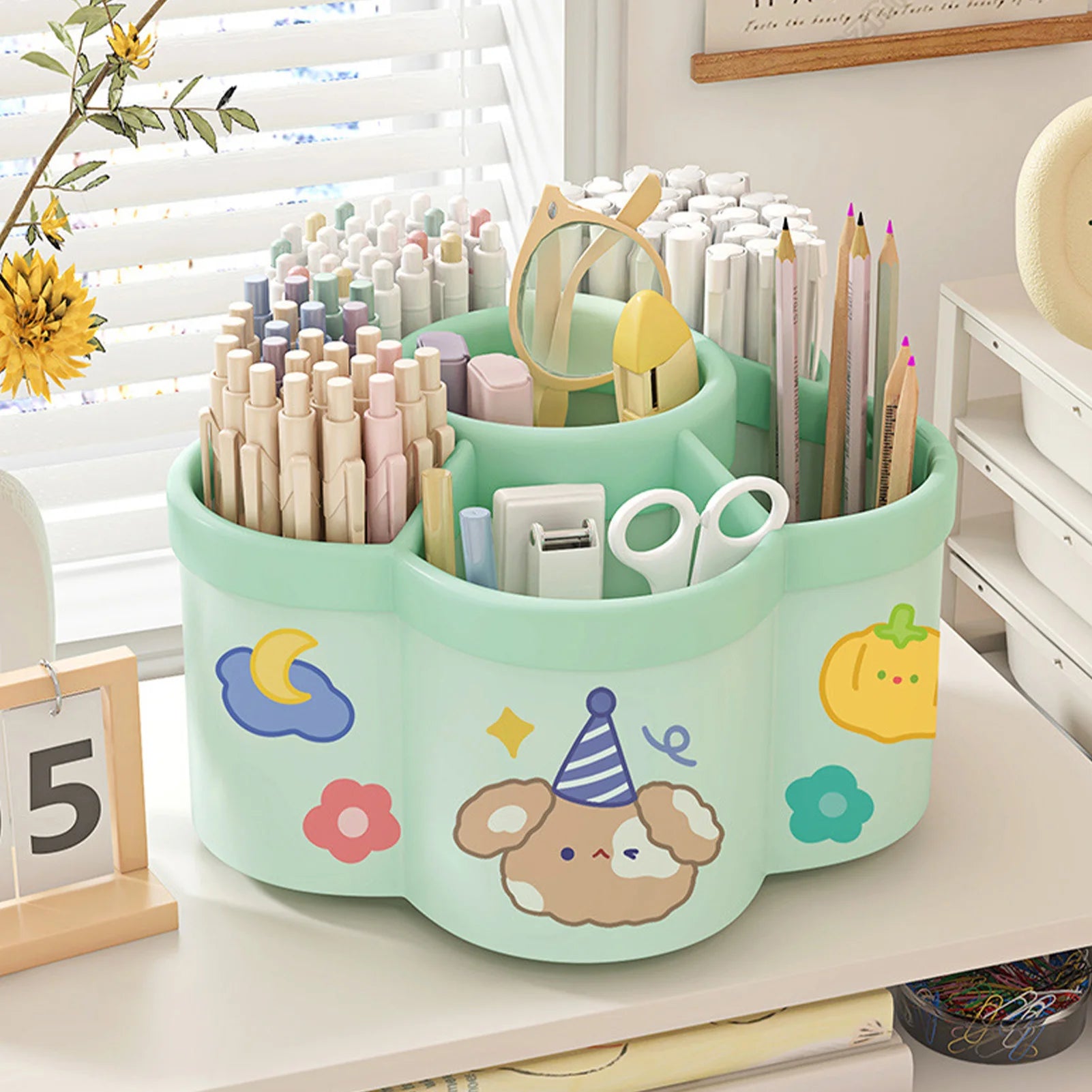 360 degree rotating desk organizer caddy with divided compartments
