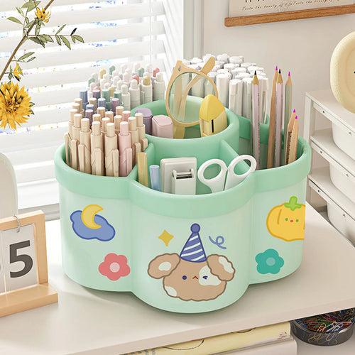 360 degree rotating desk organizer caddy with divided compartments